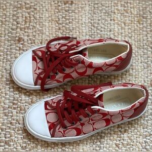 COACH | Logo Red and White Canvas Bobbi Sneakers | kids size 4.5 (women’s 6)